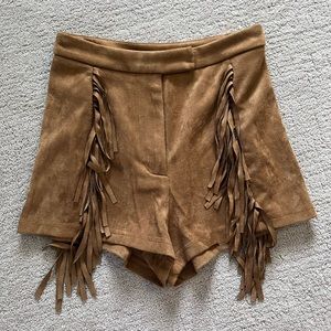 Kittenish Fringe Suede Tan Shorts